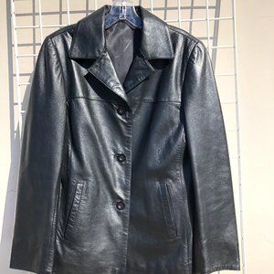 Vera Pelle 90's black leather blazer jacket